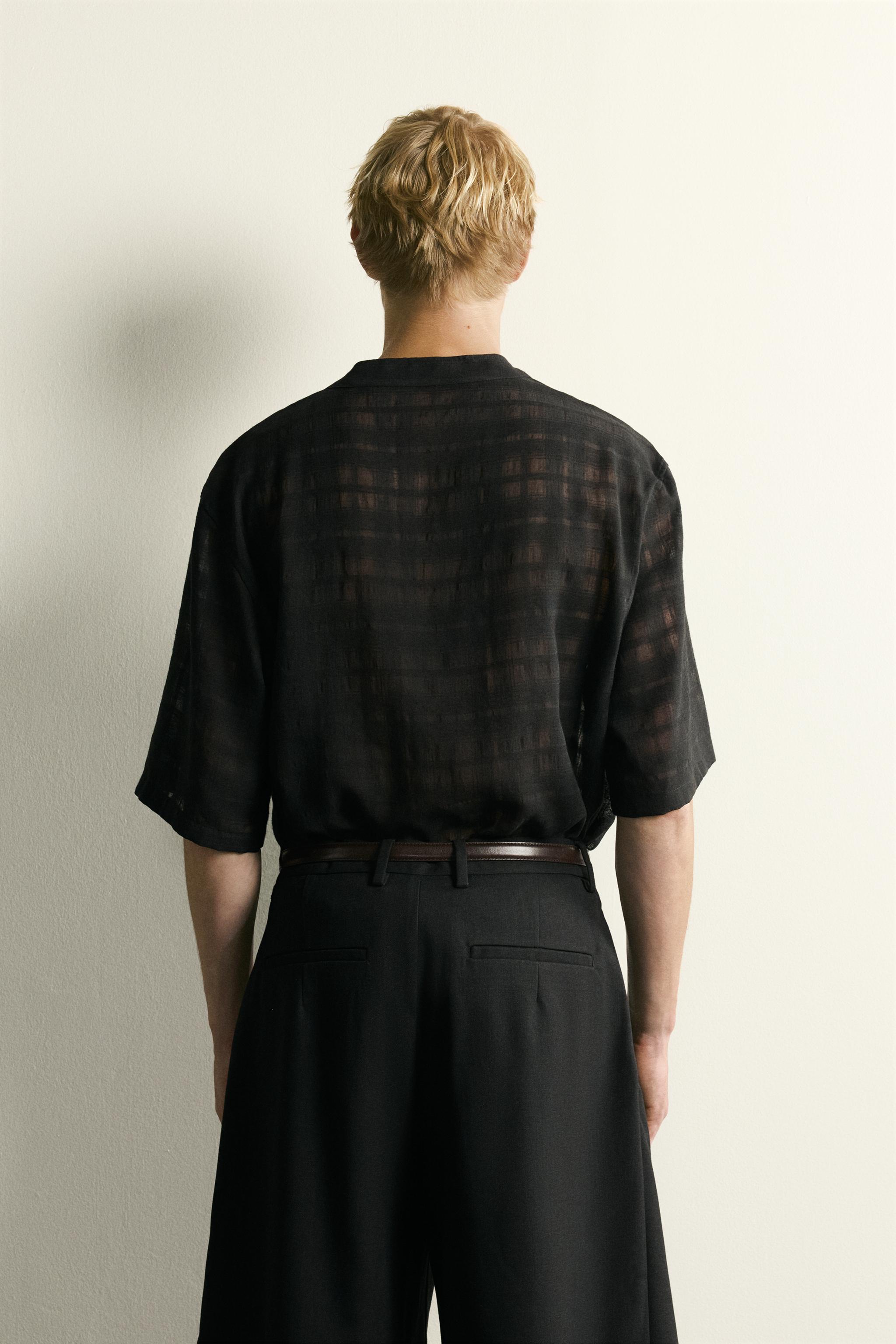 CHEMISE SEMI-TRANSPARENTE JACQUARD À CARREAUX